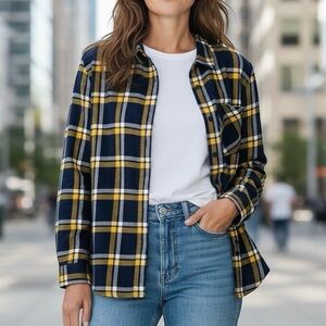 Lucky Brand Flannel Shirt Womens Blue Plaid Soft Lightweight Western Size L